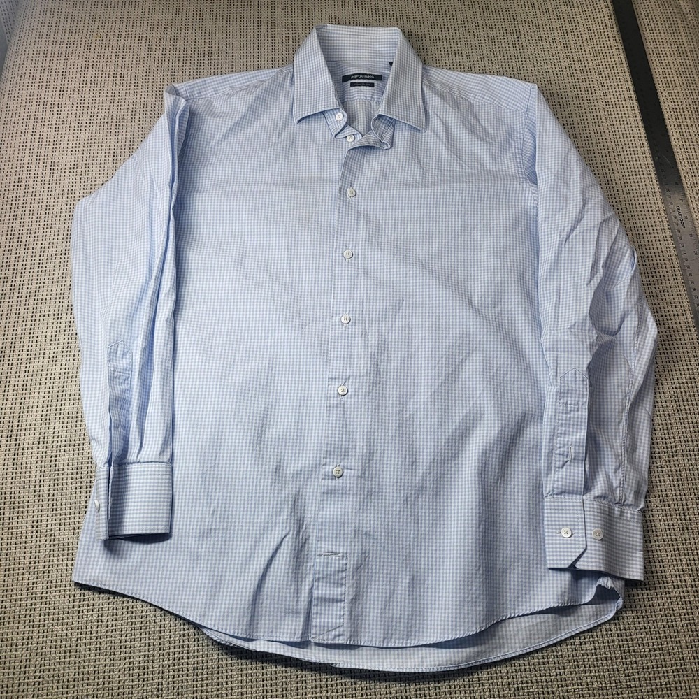 Indochino Dress Shirt Mens L Blue Gingham Classic Fit Long Sleeve Business